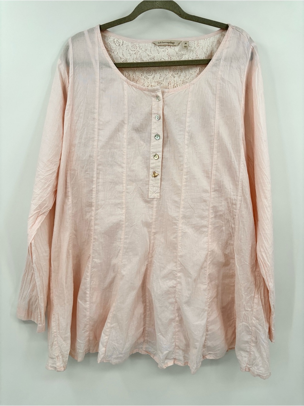 Soft Surroundings Boho Summer Lagenlook Cotton Gauze Crinkle Bee Button Tunic